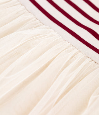 Girls' Long-Sleeved Stripy Dress in Cotton and Tulle
