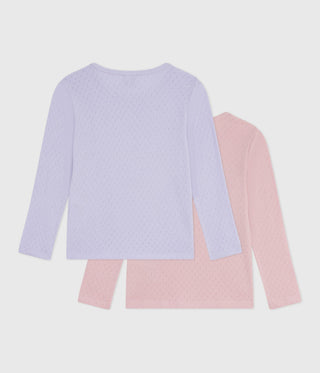 Girls' Openwork Long-Sleeved Cotton T-Shirts - 2-Pack