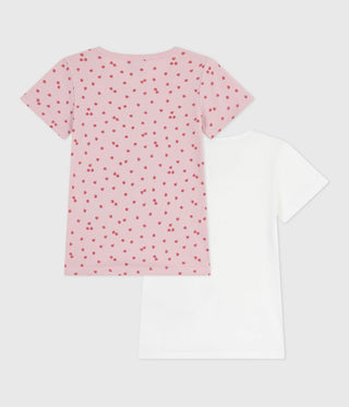 Girls' Short-Sleeved Apple-Print Cotton T-Shirts - 2-Pack