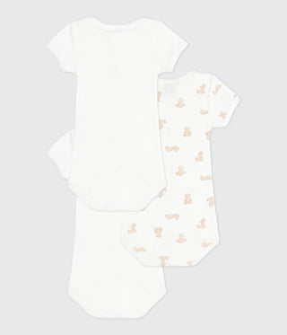 Babies' Short-Sleeved Bear Print Cotton Bodysuit - 3-Pack
