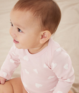 Babies' Long-Sleeved Heart Print Cotton Bodysuit - 3-Pack