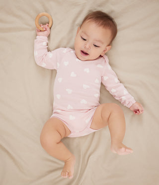 Babies' Long-Sleeved Heart Print Cotton Bodysuit - 3-Pack