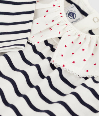 Babies' Long-Sleeved Cotton Blouse With Breton Stripes and Hearts On The Collar 