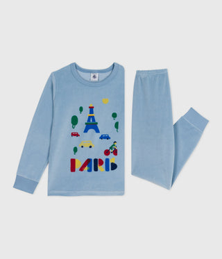 Children's Long-Sleeved Paris Print Velour Pyjamas