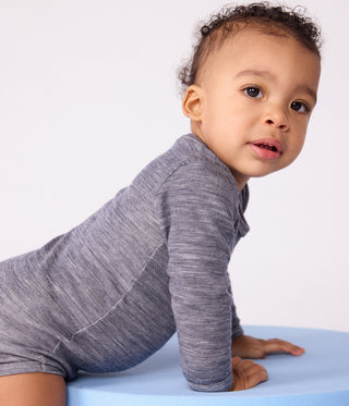 Babies' Long-Sleeved Bodysuit in Wool and Cotton