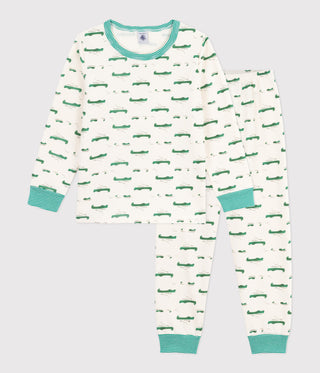 Children's Long-Sleeved Crocodile Print Fleece Pyjamas 