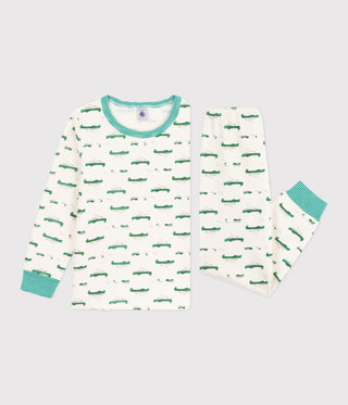 Children's Long-Sleeved Crocodile Print Fleece Pyjamas 