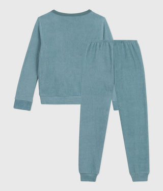 Children's Long-Sleeved Plain Cotton Terry Pyjamas 