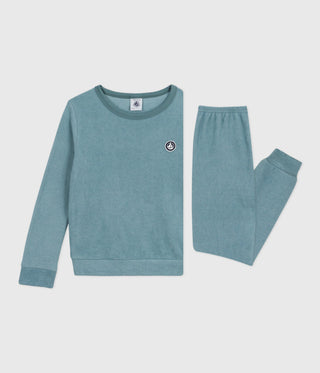 Children's Long-Sleeved Plain Cotton Terry Pyjamas 