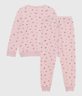 Girls' Long-Sleeved Floral Print Velour Pyjamas 