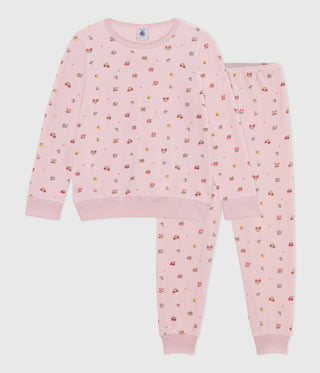Girls' Long-Sleeved Floral Print Velour Pyjamas 
