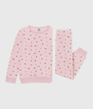 Girls' Long-Sleeved Floral Print Velour Pyjamas 