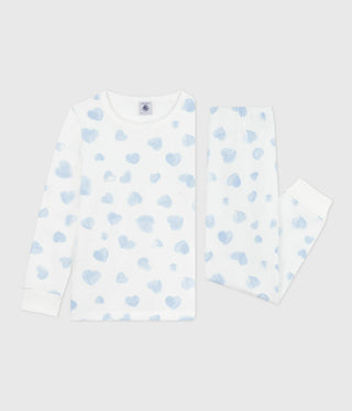 Children's Long-Sleeved Pyjamas in Heart-Printed Fleece 