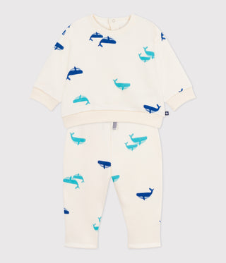 Babies' Sweatshirt and Trousers Set in Whale-Print Cotton