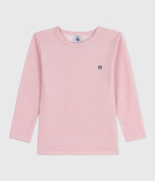 Children's Long-Sleeved Plain Wool and Cotton T-Shirt