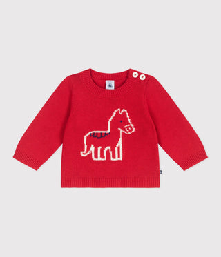 Babies' Jumper in a Wool and Cotton Knit With a Horse Design