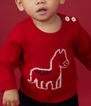 Babies' Jumper in a Wool and Cotton Knit With a Horse Design