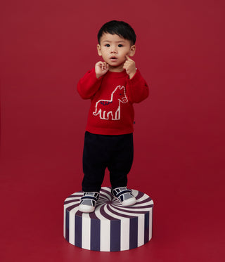 Babies' Jumper in a Wool and Cotton Knit With a Horse Design
