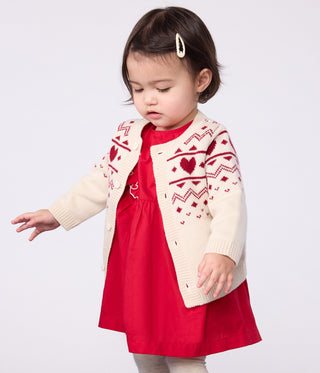 Babies' Heart-Pattern Wool and Cotton Knit Cardigan
