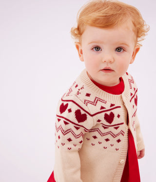 Babies' Heart-Pattern Wool and Cotton Knit Cardigan