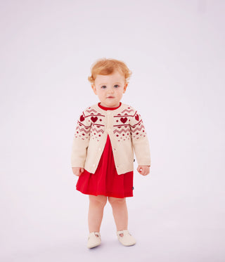 Babies' Heart-Pattern Wool and Cotton Knit Cardigan