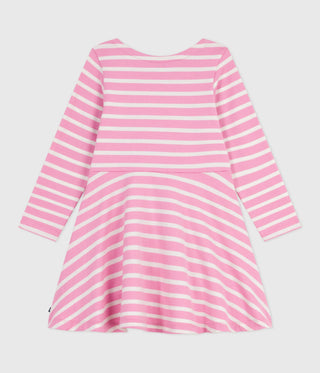 Girls' Long-Sleeved Stripy Heart Print Cotton Dress 