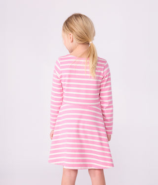 Girls' Long-Sleeved Stripy Heart Print Cotton Dress 