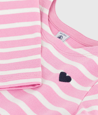 Girls' Long-Sleeved Stripy Heart Print Cotton Dress 