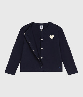 Girls' Heart Printed Plain Fleece Cardigan