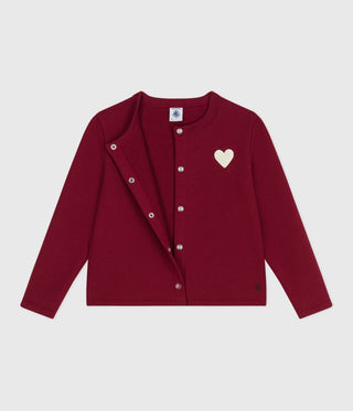 Girls' Heart Printed Plain Fleece Cardigan