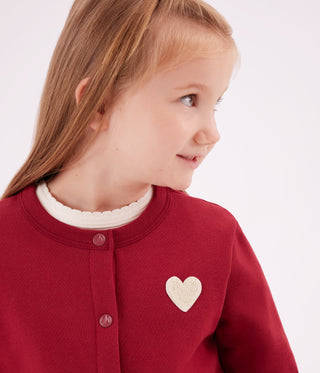 Girls' Heart Printed Plain Fleece Cardigan