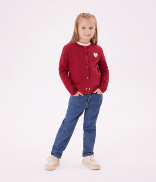 Girls' Heart Printed Plain Fleece Cardigan