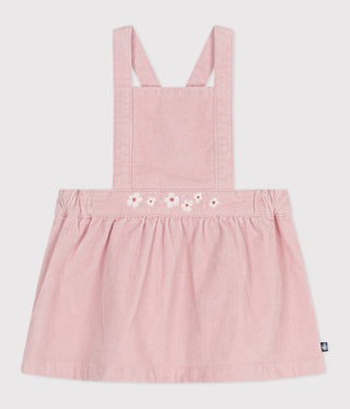 Babies' Dress in Corduroy Embroidered With Flowers On The Waistband 