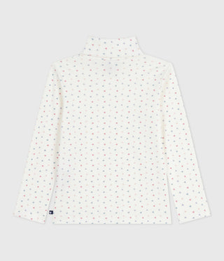 Girls' Heart Printed Cotton Polo Neck Top