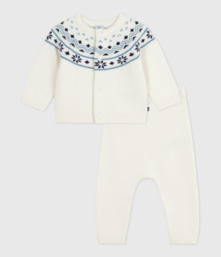 Babies' Two-Piece Knitted Outfit With a Jacquard Knit Cardigan 