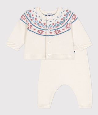 Babies' Two-Piece Knitted Outfit With a Jacquard Knit Cardigan 