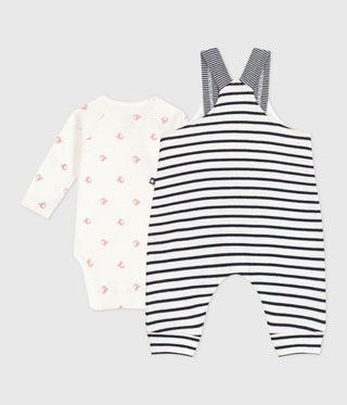 Babies' Two-Piece Set With Breton Striped Dungarees and a Printed Bodysuit