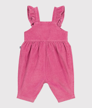 Babies' Dungarees in Plain Corduroy With Ruffles and Long Legs