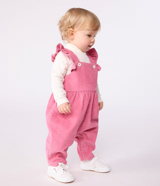 Babies' Dungarees in Plain Corduroy With Ruffles and Long Legs