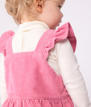Babies' Dungarees in Plain Corduroy With Ruffles and Long Legs