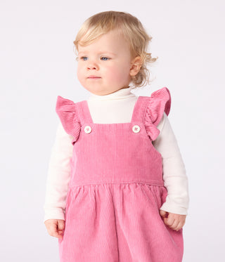 Babies' Dungarees in Plain Corduroy With Ruffles and Long Legs