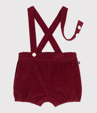 Babies' Plain Corduroy Shorts With Shoulder Straps