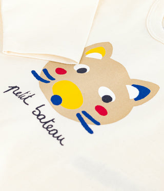 Babies' Long-Sleeved Cat-Print Cotton T-Shirt