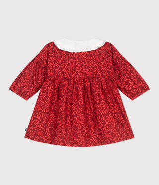 Babies' Long-Sleeved Printed Cotton Dress With An Embroidered Collar