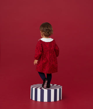 Babies' Long-Sleeved Printed Cotton Dress With An Embroidered Collar