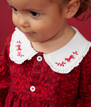 Babies' Long-Sleeved Printed Cotton Dress With An Embroidered Collar