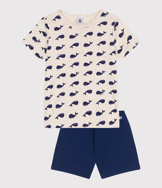 Children's Short-sleeved Pyjamas in Cotton Whales Printed
