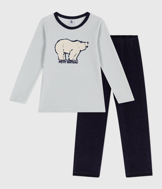 Children's Long-Sleeved Polar Bear Velour Pyjamas 
