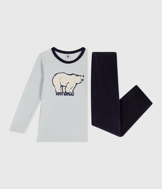 Children's Long-Sleeved Polar Bear Velour Pyjamas 