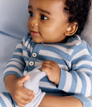 Babies' Stripy Wool and Cotton Knit Playsuit